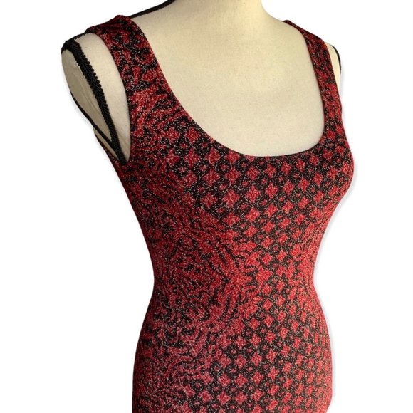 Rock & Republic Bodycon Mini Dress Red & Black Print Gold Metallic Size XS - Picture 1 of 12